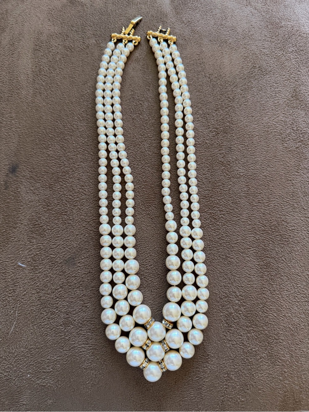 Classic Ivory Pearl Multi-Strand Necklace with Gold Accents